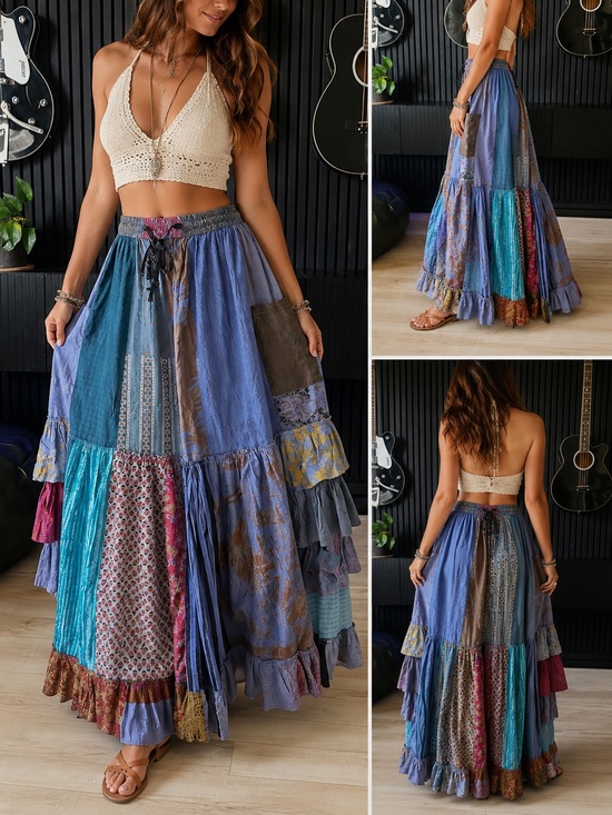 Advance Apparels Dresses & Skirts - Advance Apparels Blue Multi Patchwork Maxi Skirt NWT